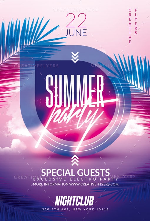 Summer Party Flyer With Neon