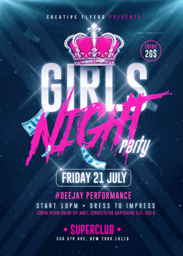 Girls party flyer template
