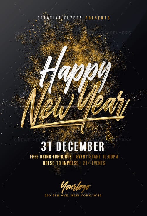 Gold New year Template | Flyer PSD - Creative Flyers