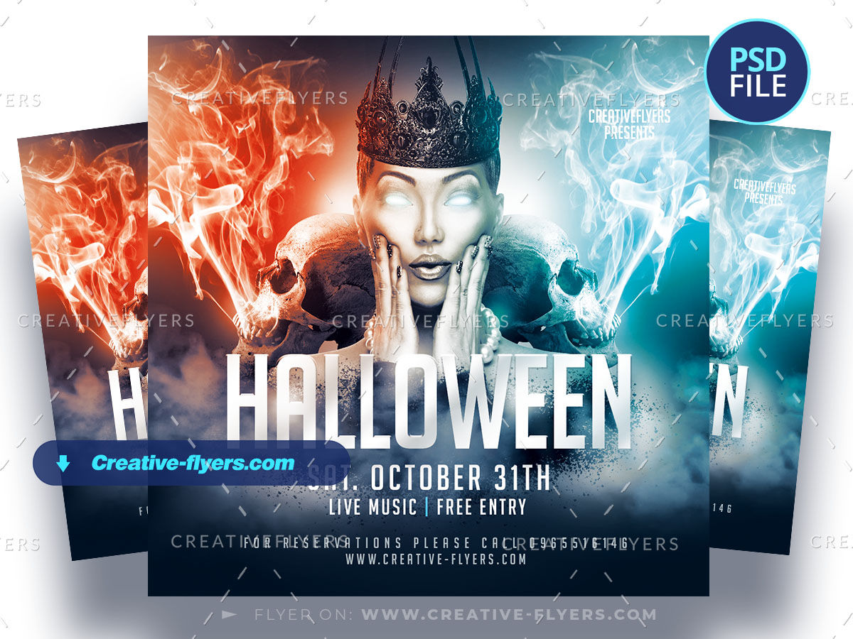 Halloween Flyer Template with Witch and Skeleton - Creativeflyers, image size:1200x900