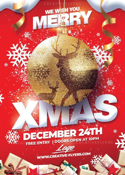 Merry Christmas Flyer in Red and Gold