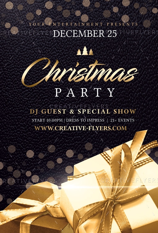 Elegant Christmas Party Invitation Black and Gold Creative Flyers
