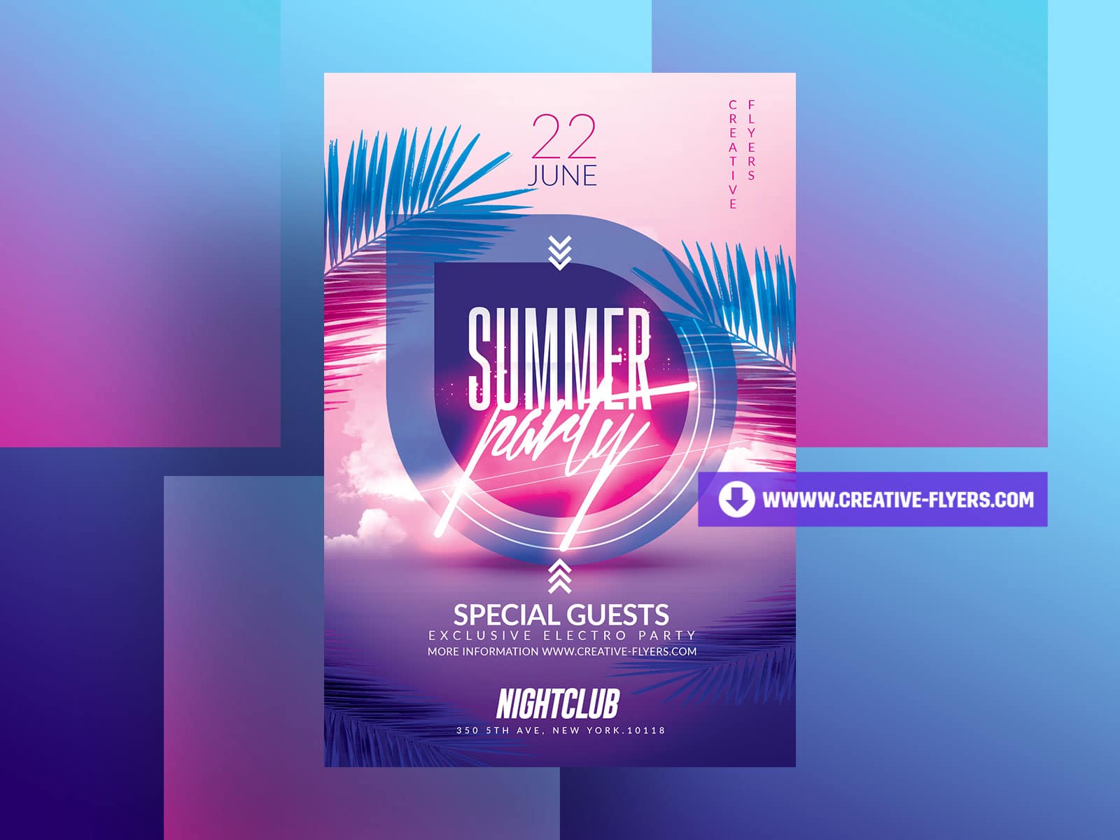 Summer Party Flyer with Neon effects