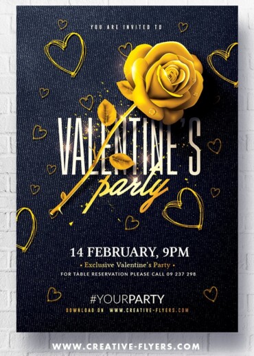 Black & Gold Valentines Party Flyer