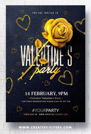 Black & Gold Valentines Party Flyer