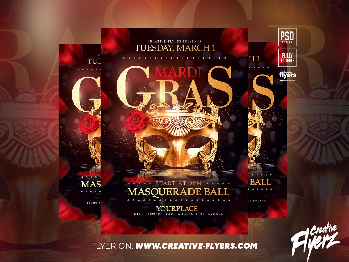 Elegant Mardi Gras Flyer Design cover Elegant Mardi Gras Flyer Design