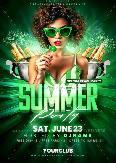 a vibrant green summer party flyer