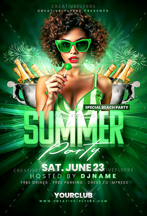 a vibrant green summer party flyer