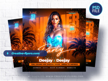 Elegant summer flyer design (2) Tropical, vibrant, warm party theme.