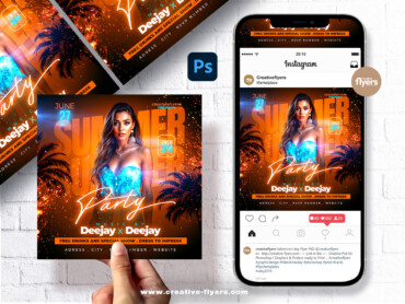 Elegant summer flyer design (3) Tropical, vibrant, warm party theme.