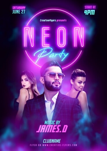 Neon Party Flyer PSD
