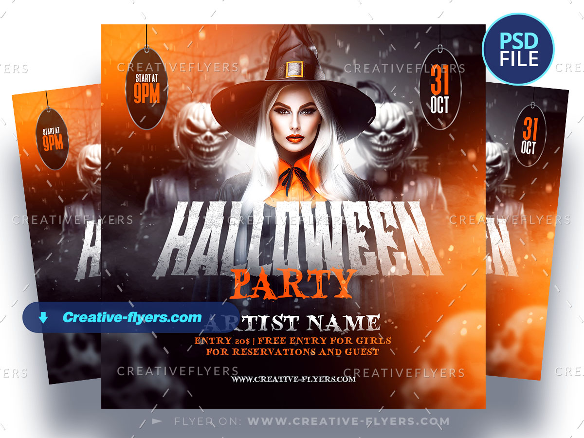 Halloween Party Flyer Halloween Party Flyer with witch