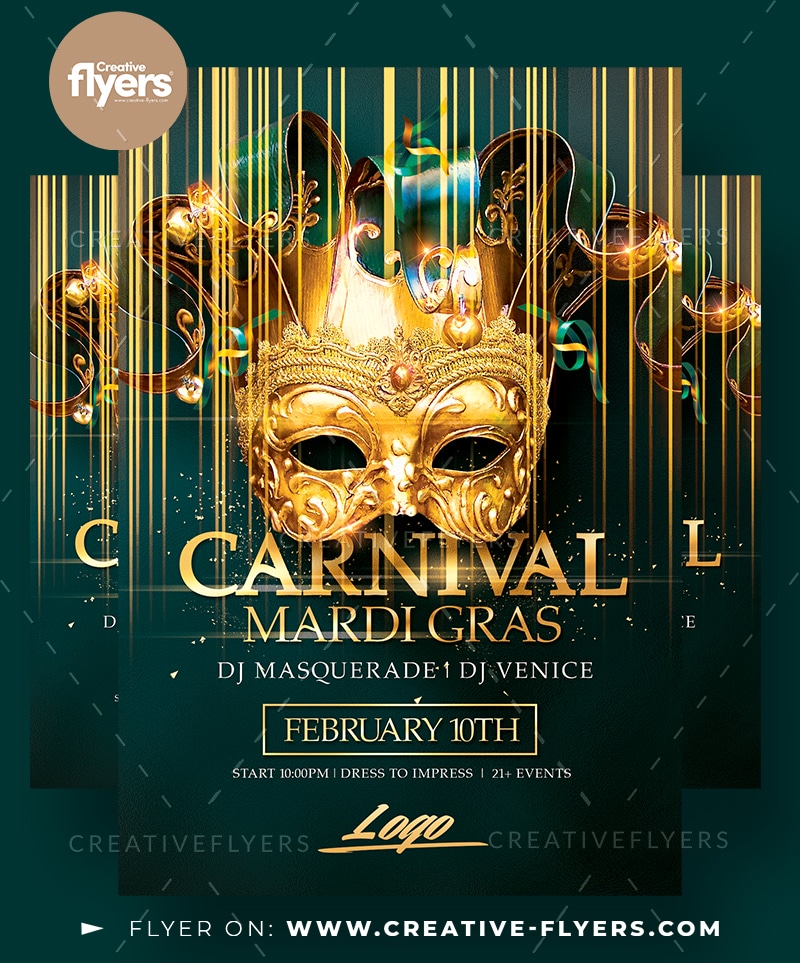 Template-with-mardi-gras-mask Flyer template with carnival Mask