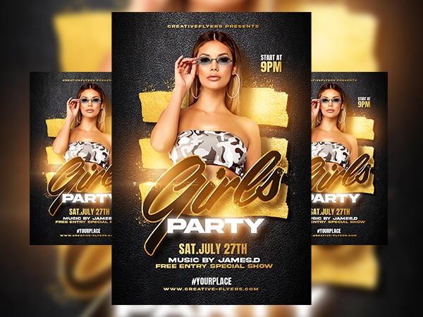 Black And Gold Girls Party Flyer