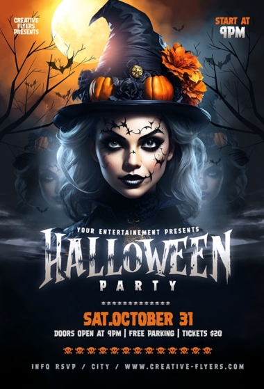 Halloween Party Flyer with Witch