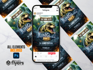 Jungle Party Flyer Design (3) Creative jurassic park graphic design