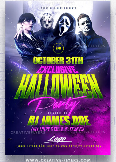 Halloween Flyer with Horror Movie Characters