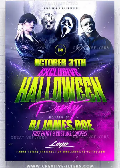 Halloween Flyer with Horror Movie Characters