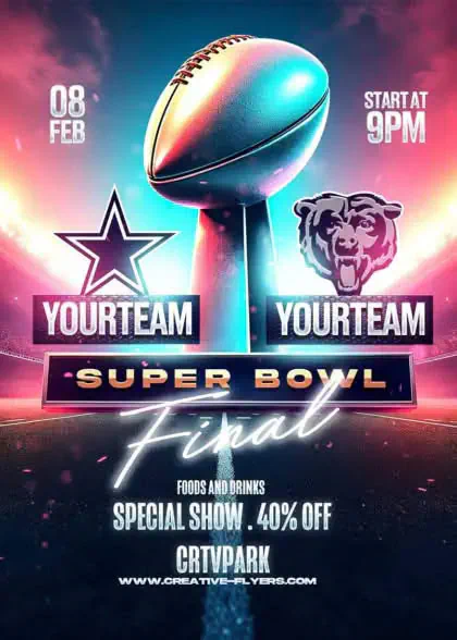 Professional Super Bowl final game flyer template in PSD format