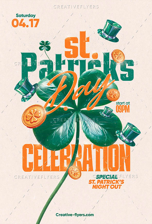 Green, gold, festive Irish theme.