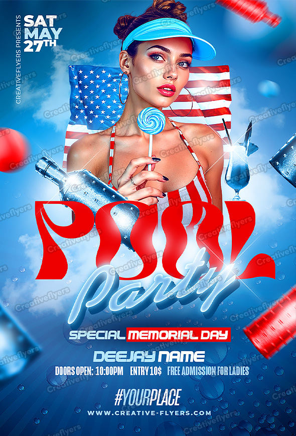 Memorial Day Pool Party Flyer Design