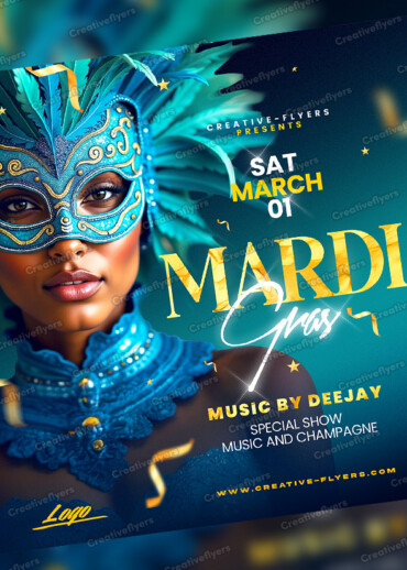 Colorful flyer for Mardi Gras celebration