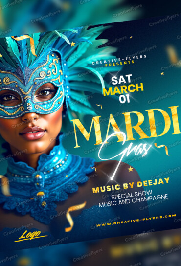 Colorful flyer for Mardi Gras celebration