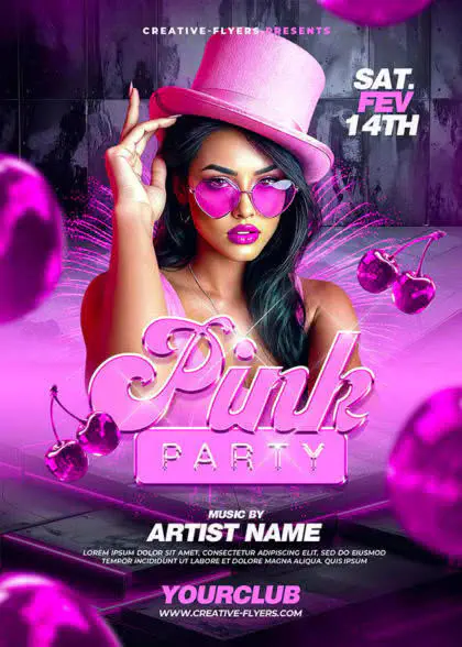 Creative Pink Themed Party Flyer with Premium Glossy Effects