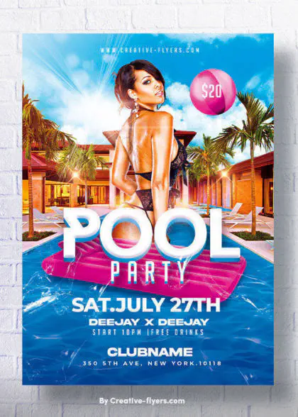 Psd flyer to promote pool party