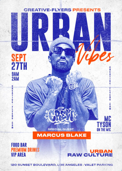 Urban Party PSD Flyer template featuring a stylish DJ and hip-hop event design