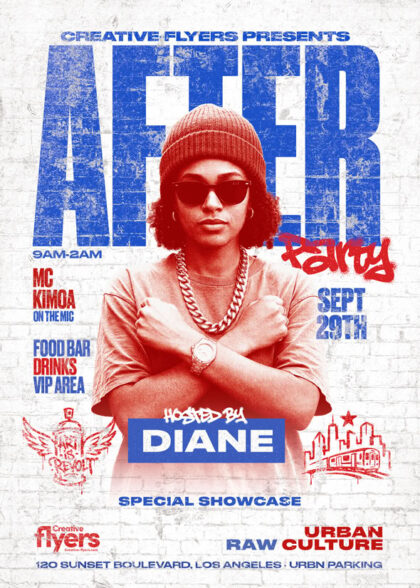Street Culture Event PSD Flyer featuring an MC showcase with graffiti elements and streetwear aesthetic